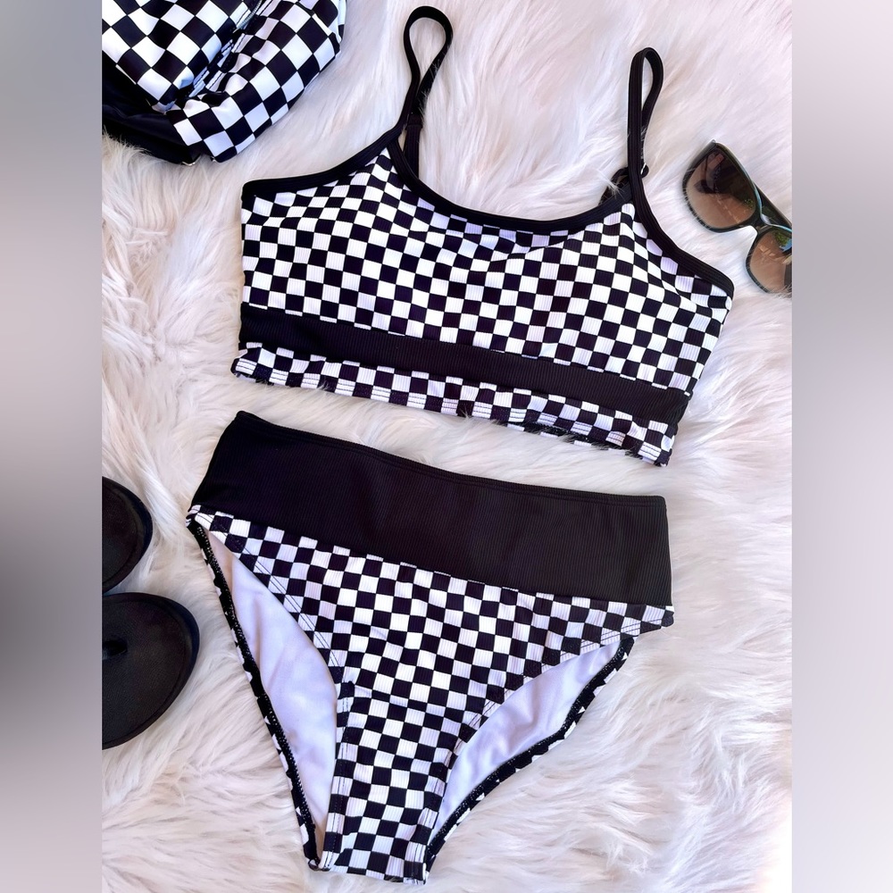 Black and White Checkered Swimsuit